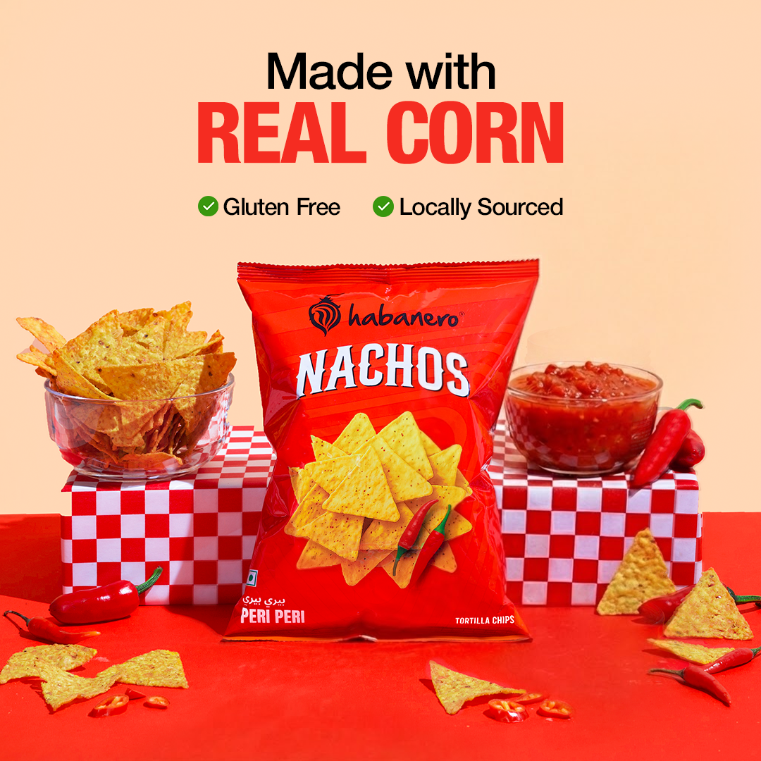 Habanero Peri Peri Nachos (Pack of 4) | Crunchy Corn Chips with Spicy Peri Peri Flavour | Gluten-Free Snack | 280g