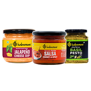 Best Ever Spicy Dips 3-in-1 Combo Pack - Basil Pesto (200g), Spicy Salsa (270g), Jalapeno Cheese Dip (300g) - Dip