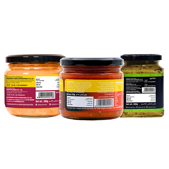 Best Ever Spicy Dips 3-in-1 Combo Pack - Basil Pesto (200g), Spicy Salsa (270g), Jalapeno Cheese Dip (300g) - Dip