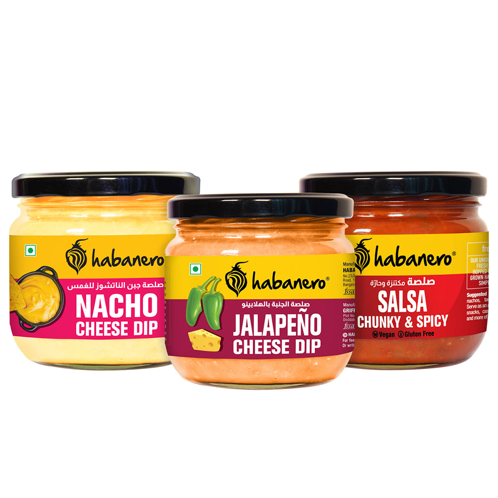 Spicy Dip Combo Pack - Spicy Salsa, Nacho Cheese Dip, Jalapeño Cheese Sauce