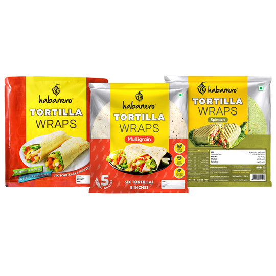 Habanero Tortilla Wrap 3-in-1 Combo Pack | Fresh Taste & Soft Texture l Best for Burrito,Wraps,Tacos,Samosas, Shawarmas & Rolls l Ready to Eat Healthy FoodlEnjoy this combo with mozzarella cheese or butter|996G