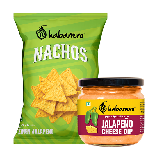 Habanero Zingy Jalapeño Nachos + Jalapeno Cheese Dip | Crunchy Corn Chips with Spicy Jalapeño Flavour & Jalapeno Cheese Dip | Gluten-Free Snack Combo | 70g + 3000g