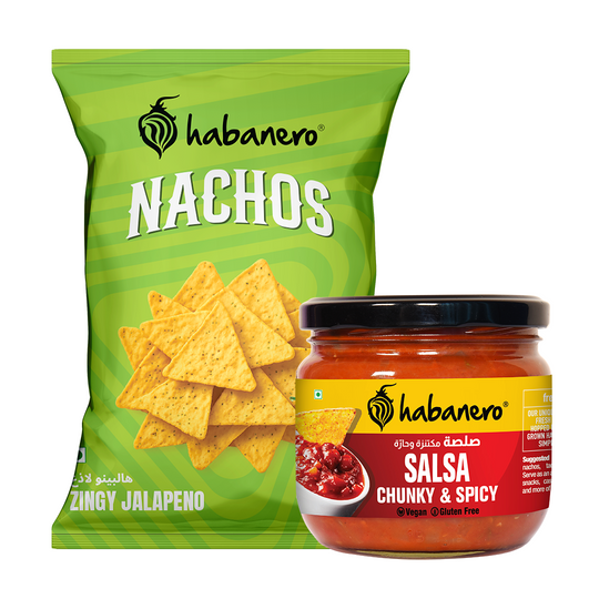 Habanero Zingy Jalapeño Nachos + Spicy Salsa Dip | Crunchy Corn Chips with Spicy Jalapeño Flavour & Spicy Salsa | Gluten-Free Snack Combo | 70g + 250g
