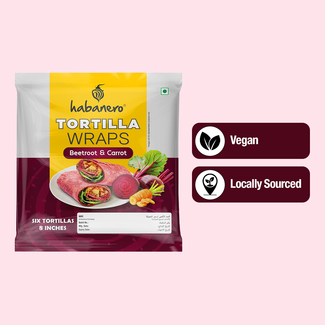 Beetroot & Carrot Tortilla Wraps| 6 Tortillas| 8 Inches