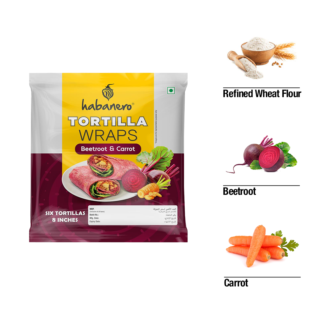 Beetroot & Carrot Tortilla Wraps| 6 Tortillas| 8 Inches