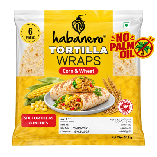 Corn & Wheat Tortilla Wraps | 6 Tortillas | 8 Inches | 348g