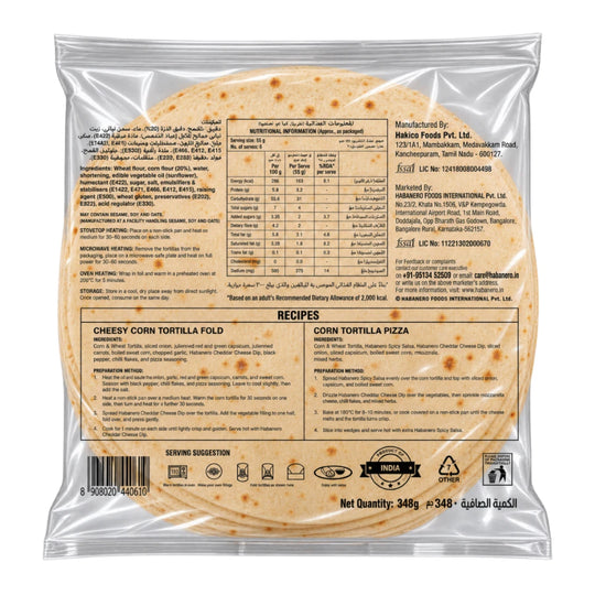 Corn & Wheat Tortilla Wraps | 6 Tortillas | 8 Inches | 348g