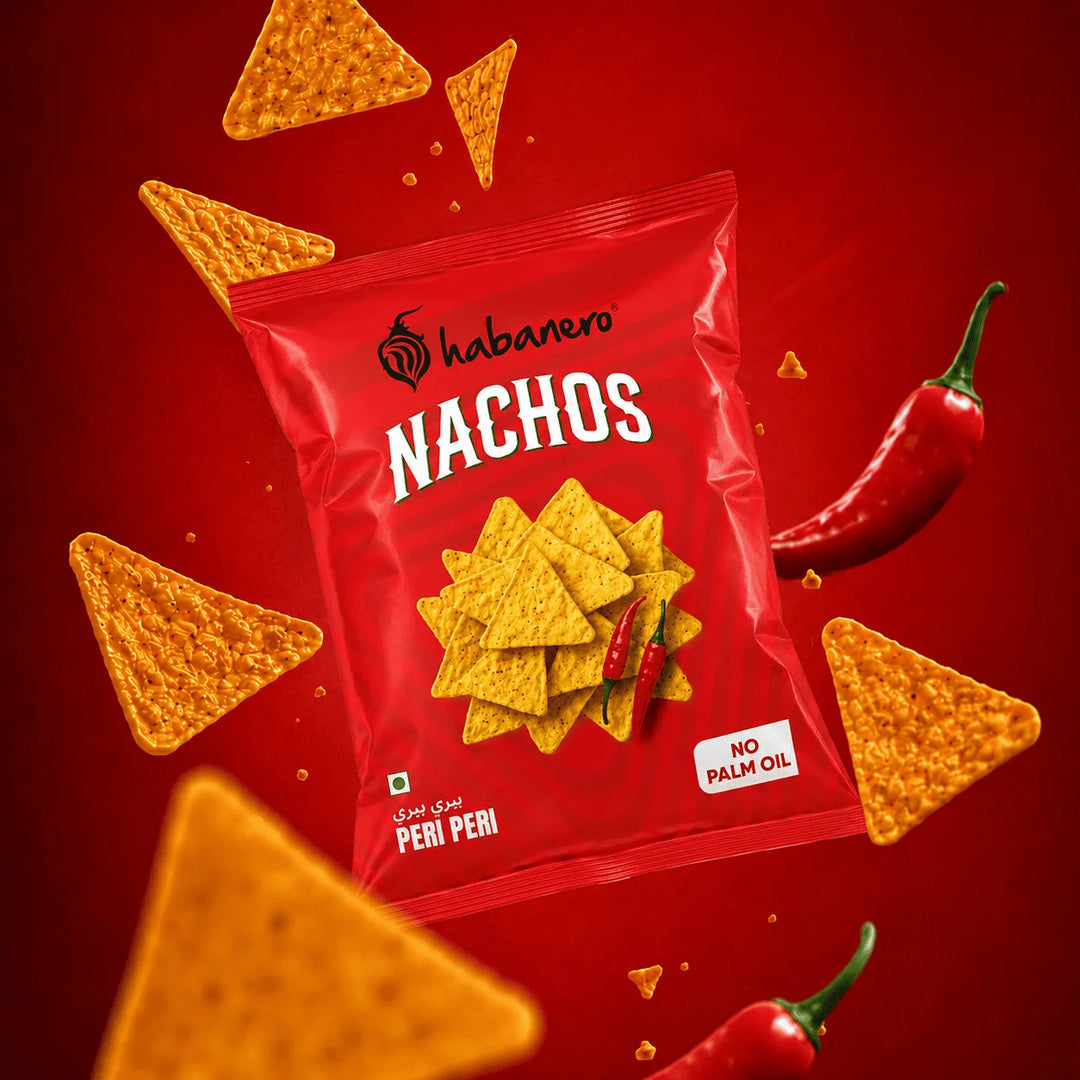 Habanero Peri Peri Nachos (Pack of 4) | Crunchy Corn Chips with Spicy Peri Peri Flavour | Gluten-Free Snack | 280g