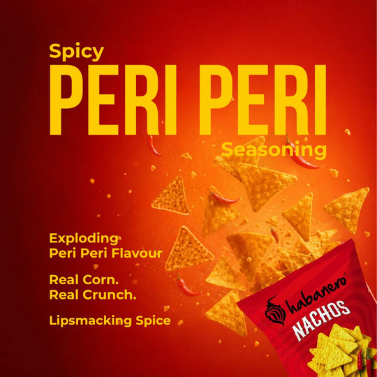 Habanero Peri Peri Nachos (Pack of 4) | Crunchy Corn Chips with Spicy Peri Peri Flavour | Gluten-Free Snack | 280g